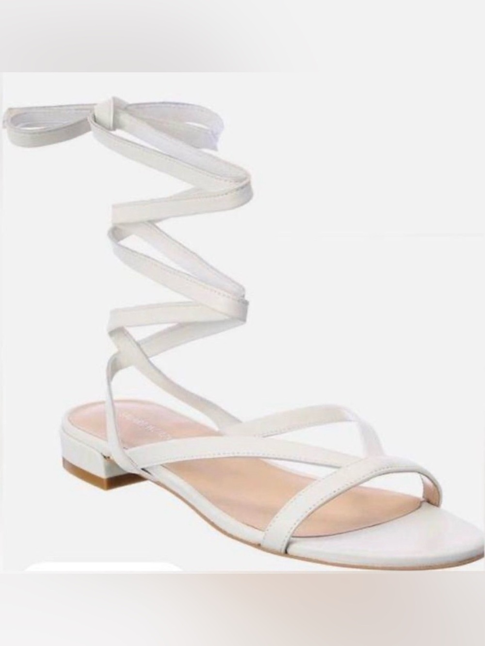 New Stuart Weitzman Leather Anita Ankle Wrap Sandal Size 9 White Strappy Lace Up